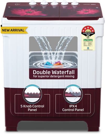 [WTT95UAA/WNSSWH5GFD] VOLTAS 9.5 kg Glass Semi Automatic Washing Machine