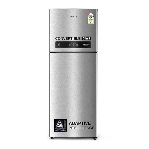 [22208-IF INV CNV 455-Z-G4] Whirlpool 411 Liter 1 Star Double Door Alpha Steel Refrigerator